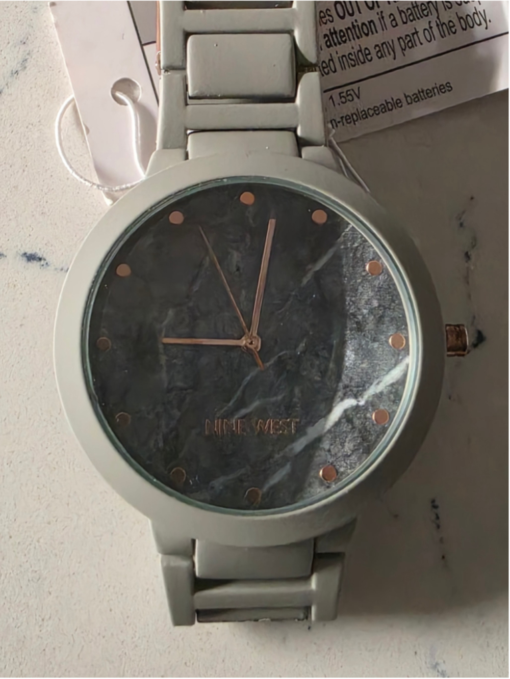 Women's Nine West Watch One Size Grey and Rose Gold Marble Face